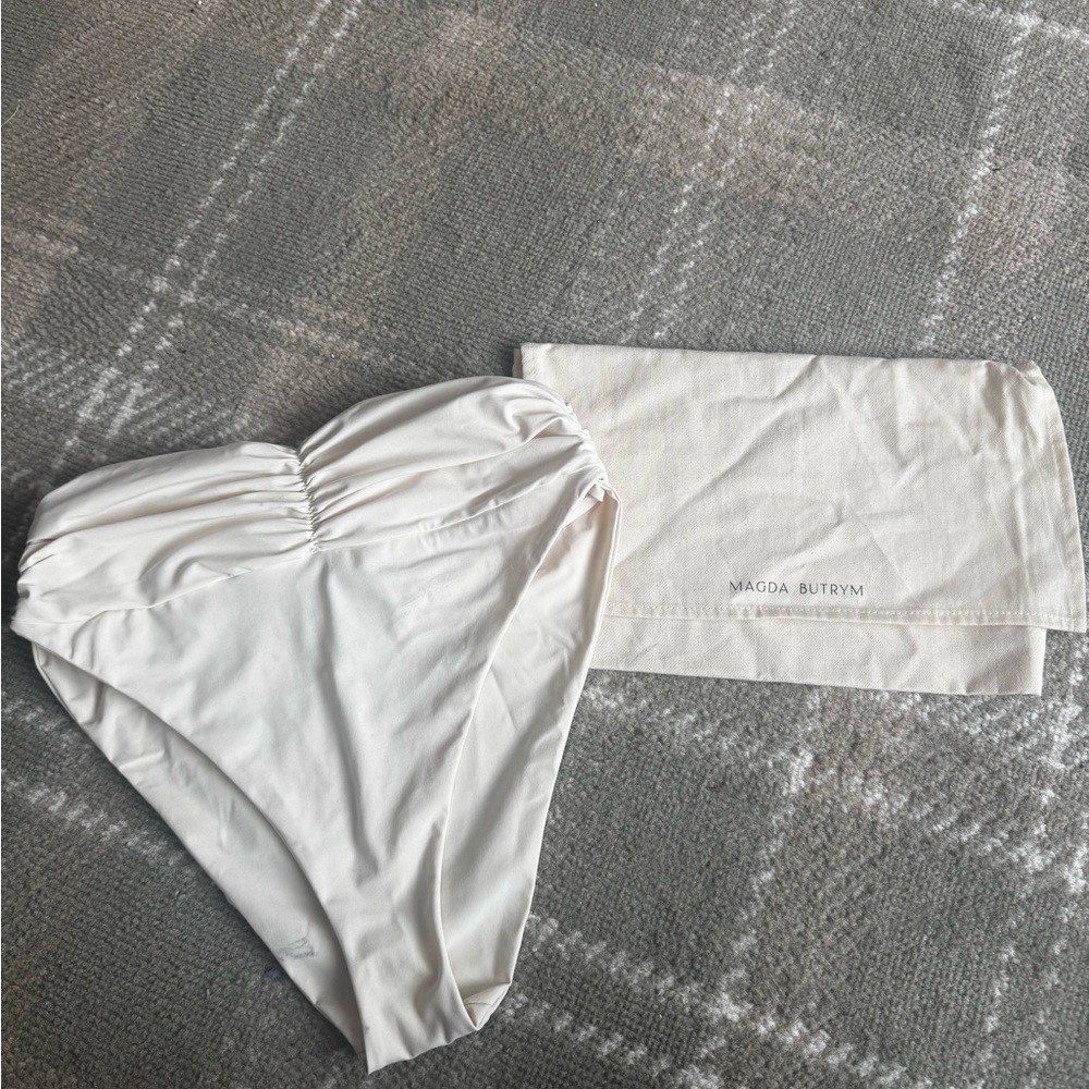 Magda Butrym Cream Ruched Bikini Bottom